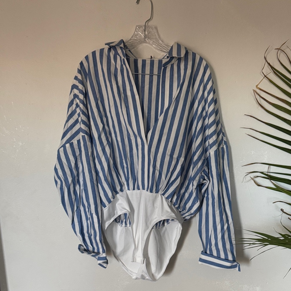 Blue and White Striped Bodysuit